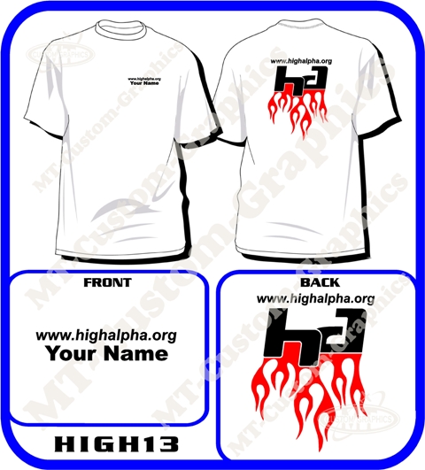 High Alpha\"HA\" Flamed T-shirt Front & Back logos